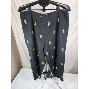 2002 Plaza South Petite Pineapple Blue Womens Wide Leg Pants Linen Size 18